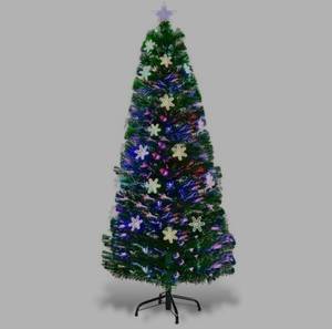 lot 4027 image: 5 ft. Pre-Lit Fiber Optic Artificial Christmas Tree with Multi-Color Lights Snowflakes