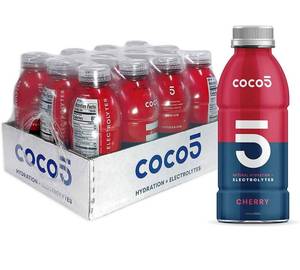 lot 54296 image: Coco5 Clean Sports Hydration Cherry Flavor  100% Natural  50% Less Sugar  Nothing Artificial  Non-GMO  Gluten Free  Developed by Pro Trainers for Pro Athletes  16.9 OZ (Pack - 12)