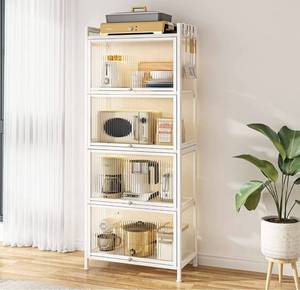 lot 54297 image: LEGUANG Bakers Rack, Coffee Bar, Microwave Storage Rack, 5-Tier Metal Kitchen Organizer Shelf, with Storage Cabinet and Doors, 4 Hooks, for Dishes, Wine, Pots and Pans, Spice Jars, Whiteboards