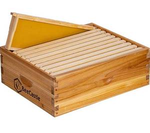 lot 54308 image: 10 Frame Beehive Medium Super Unassembled Bee Hive Box Dipped in 100% Beeswax Include Beehive Frames with Beeswaxed Food Grade Plastic Foundation