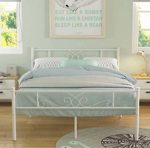 lot 54314 image: WeeHom Metal Full Size Platform Bed Frame with Headboard and Footboard Under Storage 12.7 Inch Steel Slat Size Mattress Foundation White
