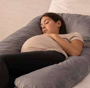 lot 54320 image: Milliard U Shaped Total Body Support Pillow Memory Foam with Washable Cover (54in, Velour Grey)