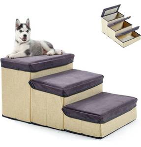 lot 54324 image: INRLKIT Folding Dog Stairs for Small Dogs, Cats, 3-Tier Pet Stairs with Storage for Couch, Sofa- Foldable Multi Tier Pet Steps -can Hold up to 25lbs-Gray