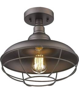 lot 54328 image: Emliviar Industrial Semi Flush Mounted Ceiling Light Fixture, 12 Farmhouse Lighting Rustic Metal Cage Light, Oil Rubbed Bronze, 50007-SF