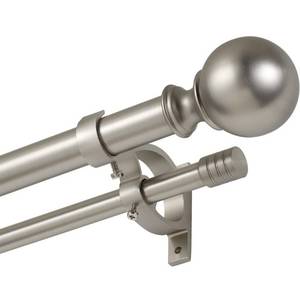 lot 54346 image: Kemmie 1 Classic Window Curtain Rod with Round & Barrel Finials Simple Double Telescoping Drapery Rod, 36-72, Matted Nickel