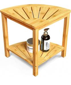 lot 54352 image: Zhuoyue Corner Shower Bench & Shower Stool with Storage Shelf, Corner Seat for Shower, Use as Small Corner Table