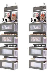 lot 54358 image: JARLINK 2 Pack 5-Shelf Over Door Hanging Organizer, Wall Mount Storage for Bedroom, Clear Window and PVC Pocket for Storage Cosmetics, Stationery, Sundries, etc (Grey)