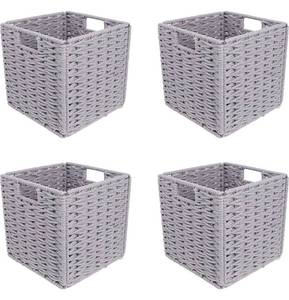 lot 54360 image: GREEHOMEDE Foldable Woven Storage Basket, Cotton Rope Storage Cube Boxes with Iron Wire Frame, Set of 4, Gray