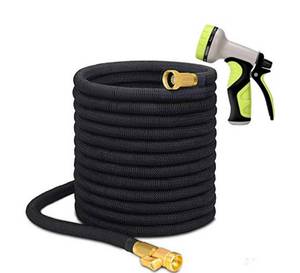 lot 54361 image: HIGEN 100FT EXPANDABLE GARDEN HOSE SET, EXTRA STRENGTH FABRIC TRIPLE LAYER LATEX CORE, 34 SOLID BRASS FITTINGS, 9 FUNCTION SPRAY NOZZLE WITH STORAGE BAG, PREMIUM NO-KINK FLEXIBLE WATER HOSE