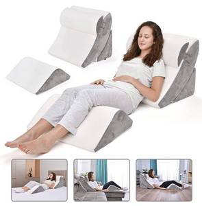 lot 54369 image: Retail $130 BRITENWAY Bed Wedge Pillow Set �� 4pc Orthopedic Wedge Pillow Set for Sleeping �� 45D Memory Foam Post-Surgery Pillows for Back, Neck, Head, Shoulders Support & More �� Ergonomic