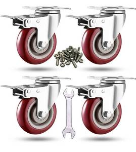 lot 54385 image: ABSLIMUS 4 inch Heavy Duty Casters, Lockable Bearing Plate Caster Wheels with Brakes, 360-degree Swivel Casters for Furniture and Workbench Cart, Set of 4, Load 2300lbs (Free Screws and a Spanner)