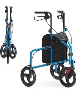 lot 54406 image: OasisSpace 3 Wheel Walker - 3 Wheels Rollator with 10�� Wheels, Narrow Three Wheels Walker with Large Storage Bag, 3 Wheels Walker for Seniors Foldable Lightweight