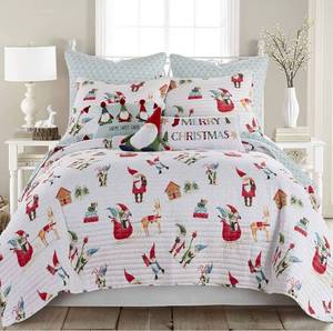 lot 54407 image: Levtex Home Merry & Bright Gnome for The Holidays Quilt - King - Christmas Gnomes - Red, Green and White - Quilt (102x86in.) - Reversible - Microfiber