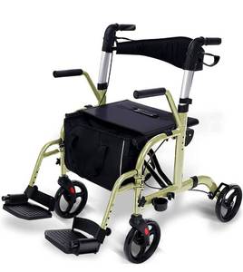lot 54418 image: 2 in 1 Rollator Walkers for Seniors with Padded Seat- Medical Transport Chair Walker with Adjustable Handle and Reversible Backrest(Champagne)