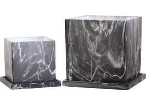 lot 54424 image: Carrara Marble Effect Plant Pot Set with Saucers - Indoor & Outdoor - Large - Charcoal
