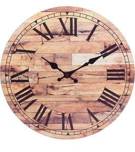 lot 54433 image: Stonebriar Old Fashioned 14 Inch Round Wood Hanging Wall Clock, Battery Operated, Rustic Wall Decor for the Living Room, Kitchen, Bedroom, and Patio