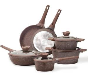 lot 54439 image: Carote Granite Nonstick Cookware Sets, 10 Pcs Pots and Pans Set Nonstick, Healthy Non Stick Induction Stone Cookware Kitchen Cooking Set w Frying Pans & Saucepan, PFOS, PFOA Free (Brown Granite)