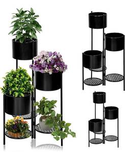 lot 54448 image: Plant Stand, Metal Potted Heavy Flower Pot Planter Holder Rotatable Indoor Outdoor Multifunctional Metal Rustproof Iron Garden Container (Black,1Pack