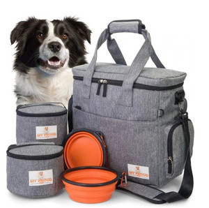 lot 54459 image: Dog Travel Bag for Supplies- Airline Approved Tote Organizer Includes Food Containers and Bowls - Complete Weekend Pet Travel Bag for Accessories