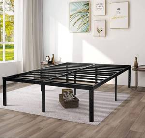 lot 54484 image: AMSEJOPS Heavy Duty Queen Bed Frame, 16 Inches Tall Metal Platform Bedframe with Maximum Storage, No Box Spring Needed, Noise-Free, Easy Assembly, 3500lbs Steel Slat Support