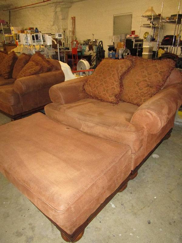 lot 252 image: Micro Suede Arm Chair and Ottoman