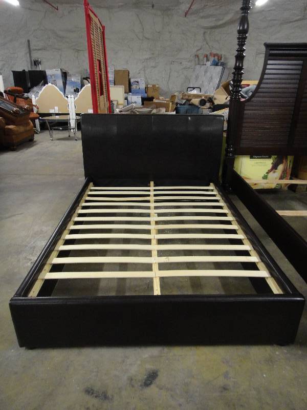 lot 329 image: QueenFull Size Faux Leather Frame and Headboard