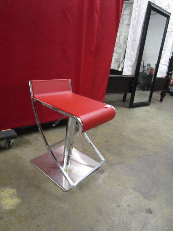 lot 339 image: ModernRetro Hydraulic Chrome and Red Bar Stool Adjustable