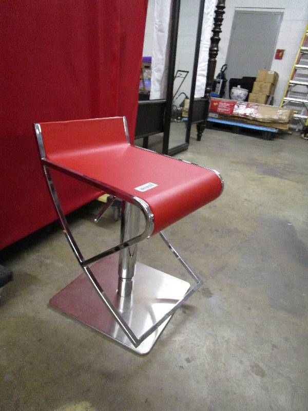 lot 340 image: ModernRetro Hydraulic Chrome and Red Bar Stool Adjustable