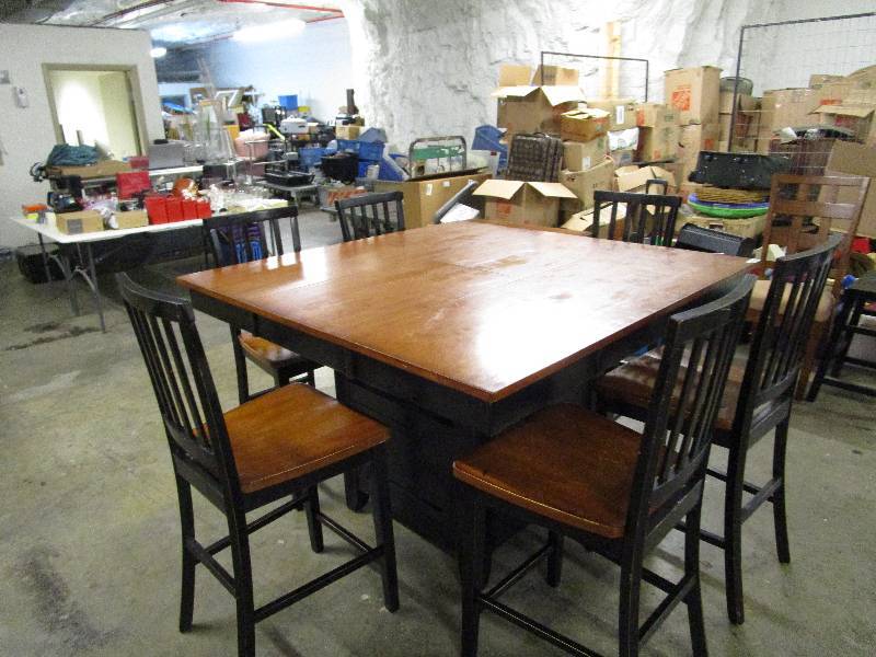 lot 367 image: Heavy duty Pub height Square 6 seat dining table