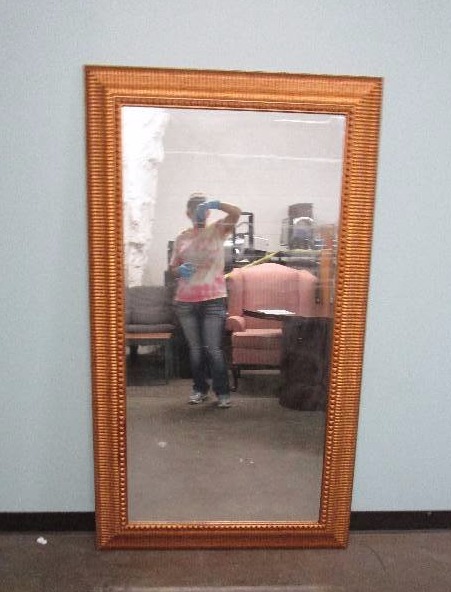 lot 418 image: Ornate 69x39  EMBOSSED Gold Wood Wall Mirror