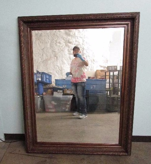 lot 419 image: Ornate 58x46 Wood Wall Mirror