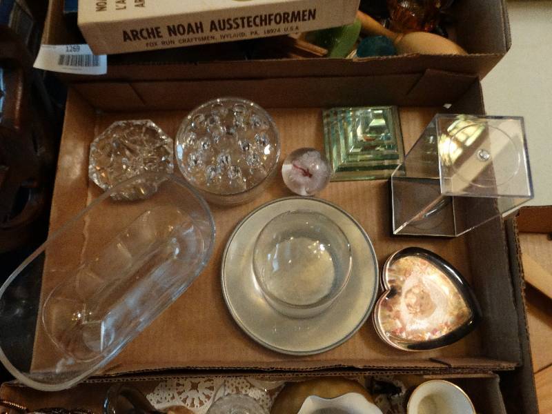 lot 1306 image: Lot of glass paper wights, butter dish pen holder ect.