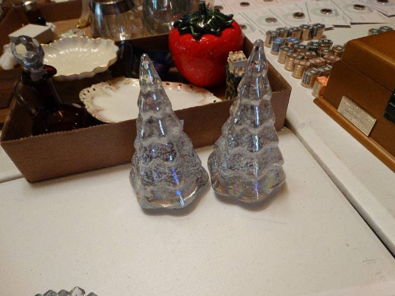lot 1322 image: Pair of heavy glass Christmas trees.