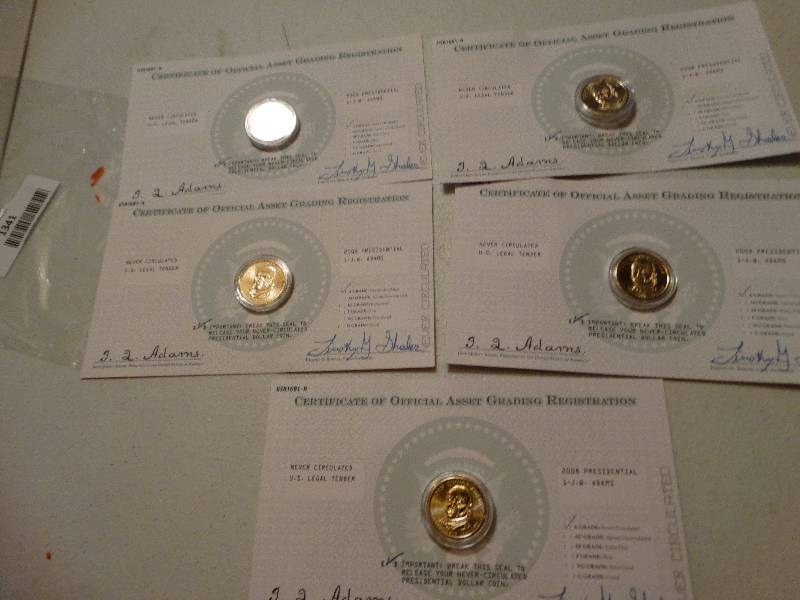 lot 1341 image: 5 - 2008 J.Q Adams gold dollars never circulated.