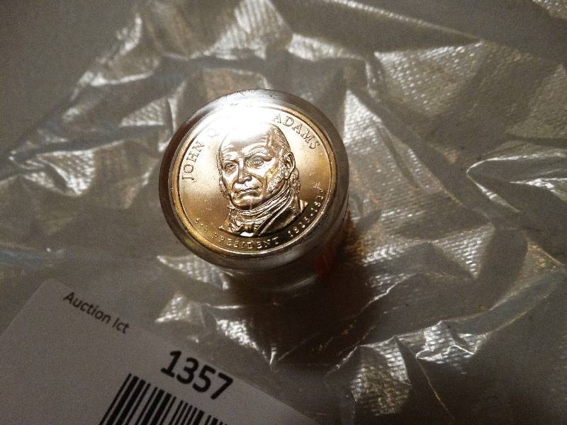 lot 1357 image: 12- John Quincy Adams  gold dollars in case never circulated.
