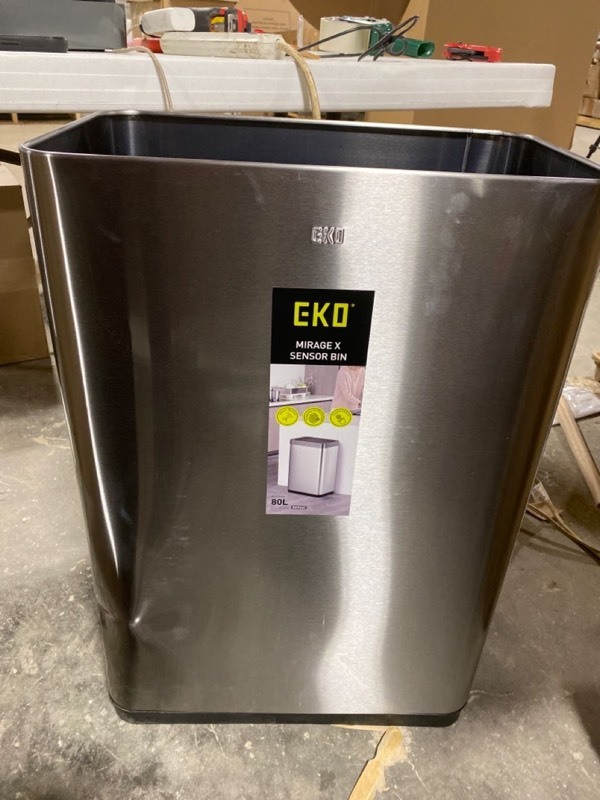 Eko Mirage-T 50 Liter / 13.2 Gallon Rectangular Motion Sensor Trash Can Brushed Stainless Steel Finish