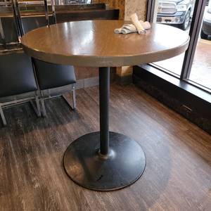 lot 18602 image: Large Solid Dark Wood Bar Height Table