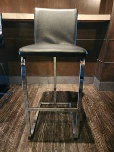 lot 18746 image: Black Faux Leather and Chrome Bar Height Stool