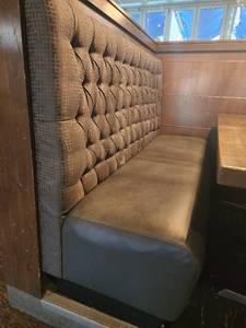 lot 18817 image: Gray Faux Leather Booth W Fabric Button Tufting Back