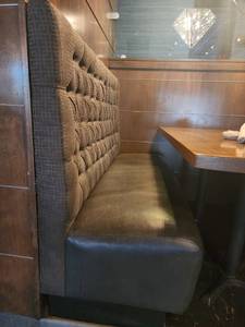 lot 18818 image: Gray Faux Leather Booth W Fabric Button Tufting Back