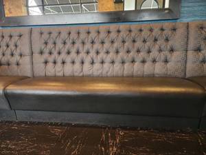 lot 18820 image: Gray Faux Leather Booth W Fabric Button Tufting Back