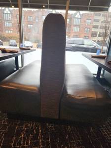 lot 18829 image: Double Gray Faux Leather Booth W Fabric Back