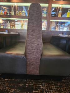 lot 18833 image: Double-Sided Gray Faux Leather Booth W Fabric Back