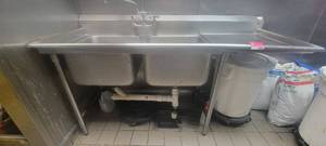 lot 18886 image: Stainless Steel Two Compartment Sink W Right Side Drainboard
