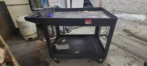 lot 18900 image: 2-Tier Black Rubbermaid Rolling Cart