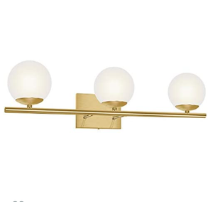lot 67489 image: YHTlaeh New Bathroom Vanity Light Fixtures 3 Lights Brushed Black Milk White Globe Glass, Gold.