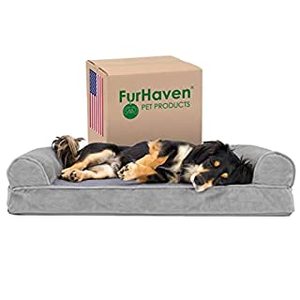 lot 67501 image: FurHaven Pet Products  Orthopedic Faux Fur & Velvet Sofa Pet Bed for Dogs & Cats Smoke Gray Medium