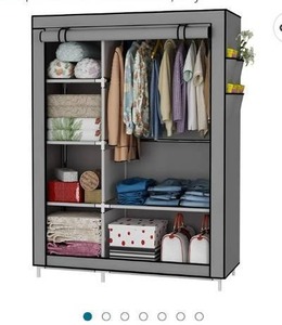 lot 67509 image: UDEAR Closet Organizer Wardrobe Clothes Storage Shelves, Non-Woven Fabric Cover with Side Pockets