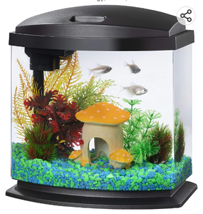 lot 67585 image: Aqueon LED MiniBow Small Aquarium Fish Tank Kit with SmartClean Technology, Black, 2.5 Gallon, Used.