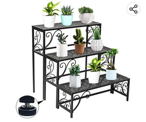 lot 67619 image: 3 Tier Metal Plant Stand, Black
